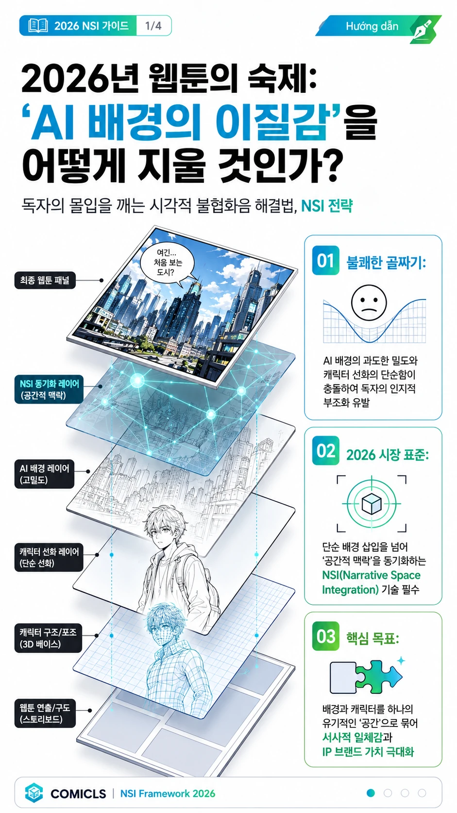 2026년 K-웹툰 ‘서사적 공간 통합(NSI)’ 가이드: AI 배경과 캐릭터의 이질감을 해결하는 레이어 동기화 실무