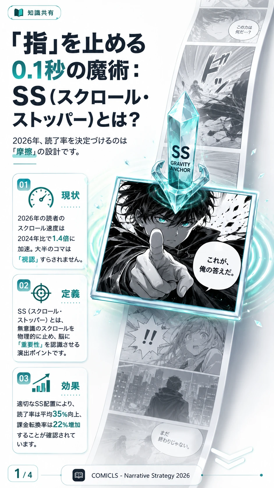 「指を止める」0.1秒の設計：2026年のWebtoon読了率を支配する『スクロール・ストッパー（SS）』の正体