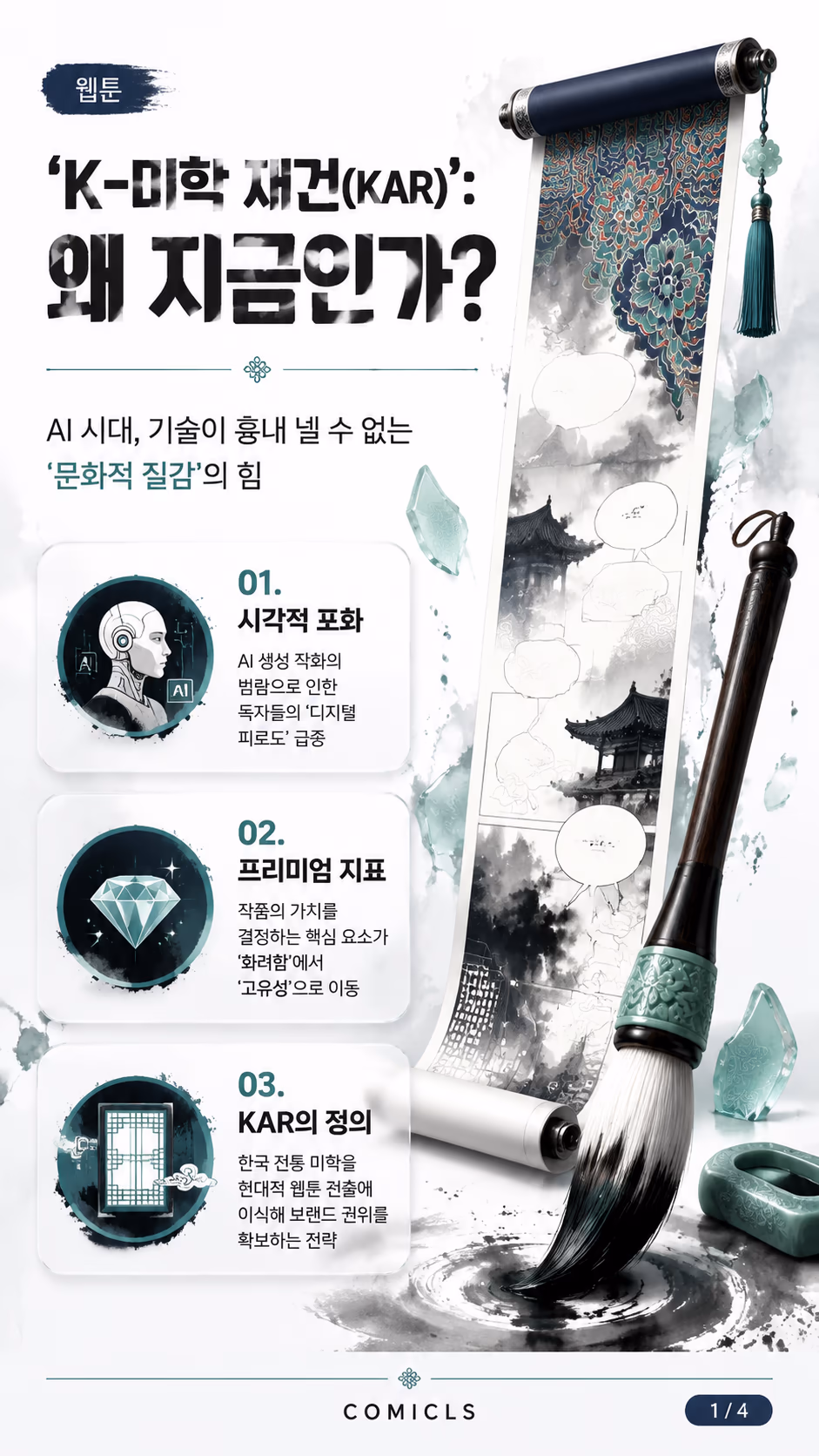 웹툰 ‘K-미학 재건(KAR)’: AI 시대 프리미엄 가치를 결정짓는 전통 문양과 여백의 미 활용 전략