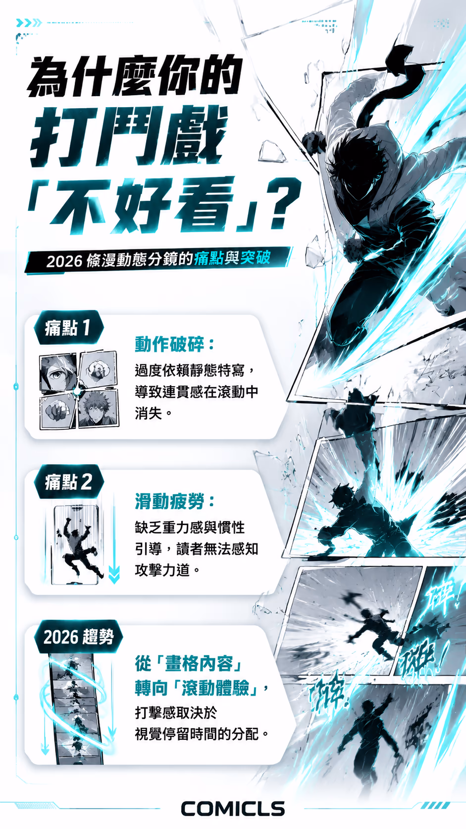 2026 條漫「動態打鬥分鏡」實戰：掌握垂直滾動下的破格設計與打擊感引導