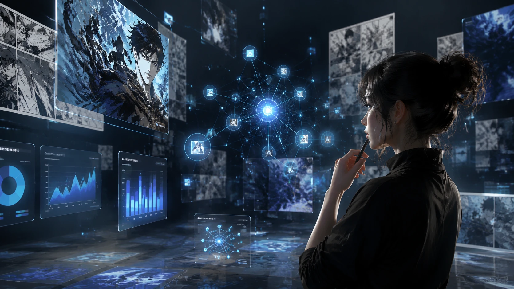 Mô phỏng đồ họa 3D về mạng lưới thực thể và dữ liệu độc giả webtoon
