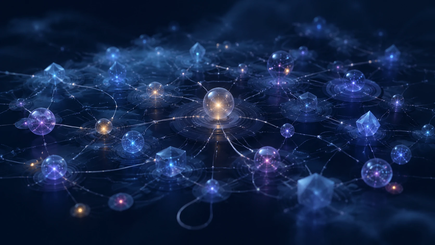 A high-tech digital visualization of a narrative knowledge graph showing interconnected character entities and plot nodes in a glassmorphism