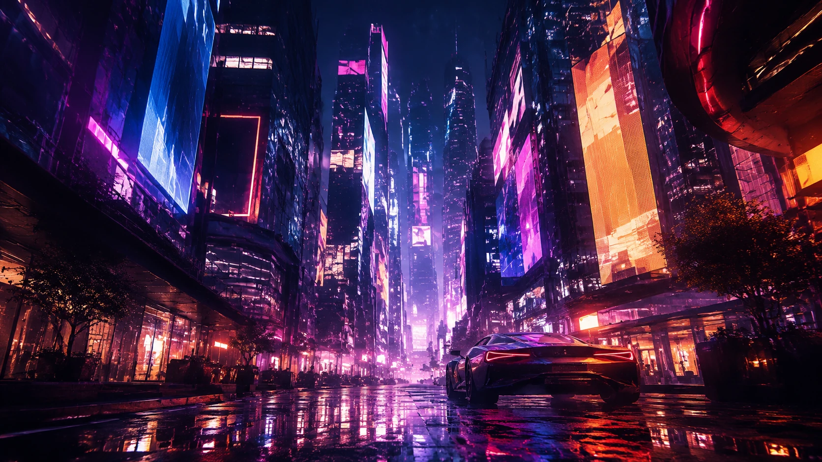 Cinematic night city scene inspired by webtoon aesthetics, glowing abstract light shapes and urban atmosphere